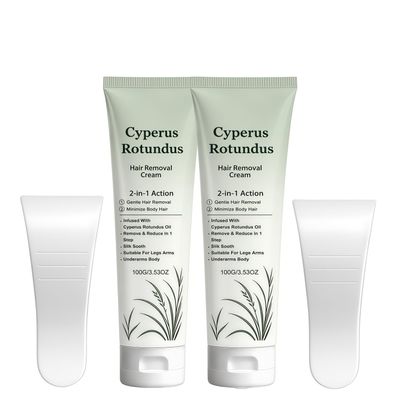 Cyperus Rotundus Oil Hair Removal Cream for Women, 2-in-1 Moisturizing Depilatory Cream for Arms Legs Underarms & Bikini Line, Gentle Sensitive Skin Formula, 3.52 oz (2)