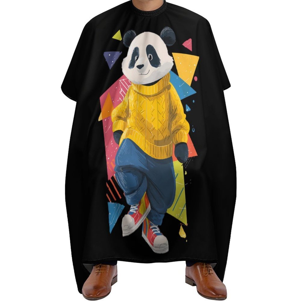 80s Panda Artistic Geometry Haircut Barber Cape for Hair Cutting Apron for Men Women with Adjustable Snap