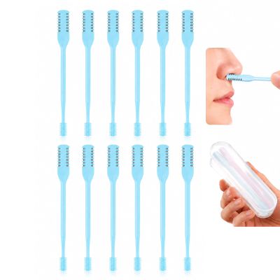 2-in-1 Nasal Hair Cutter Double Sided Nose Hair Knife Portable Nostril Hair Remover Tool 360 Rotating Manual Nose Hair Trimmer Nasal Grooming Tool for Men Women (Blue, 12 PCS)