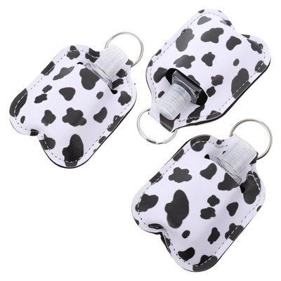 HAKIDZEL 3pcs Portable 30ml Hand Washing Gel Bottles with Cow Pattern Keychain Pendant, Leather and Alloy Material, for Indoor and Outdoor Use with Family and Friends