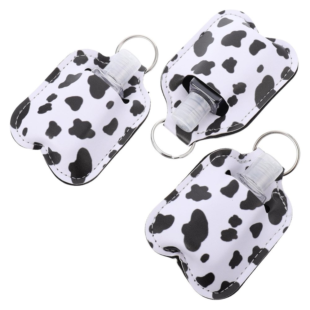 HAKIDZEL 3pcs Portable 30ml Hand Washing Gel Bottles with Cow Pattern Keychain Pendant, Leather and Alloy Material, for Indoor and Outdoor Use with Family and Friends
