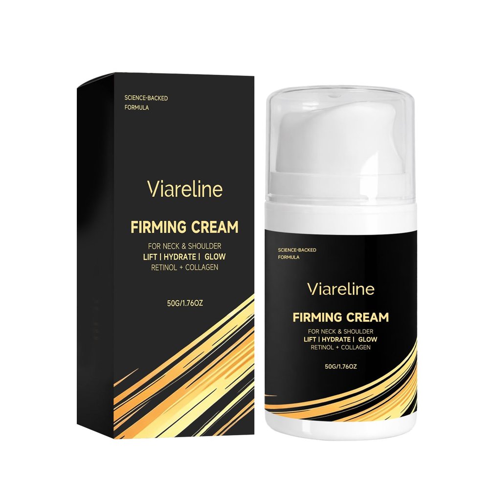 Viareline Firming Cream for Neck & Shoulder, with Retinol and Collagen, Lifts, Hydrates, and Brightens, 1.76 oz