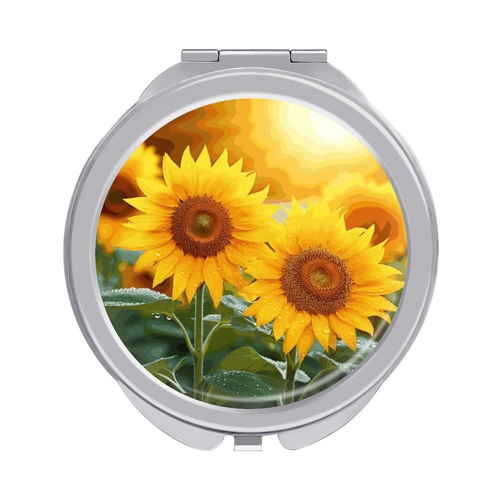 FekiLoot Sunflower Flowers Travel Makeup Mirror - Double Side Folding Compact Mirrors with 1x/2x Magnification, Portable Pocket Mirror Small Round Handheld Mirror for Handbag and Purses