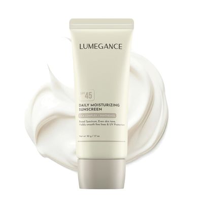 LUMEGANCE SPF 45 Daily Moisturizing Sunscreen Lightweight Korean Face Sunscreen with Cica & Panthenol Broad Spectrum UV Protection, No White Cast Sensitive Skin 1.7 oz