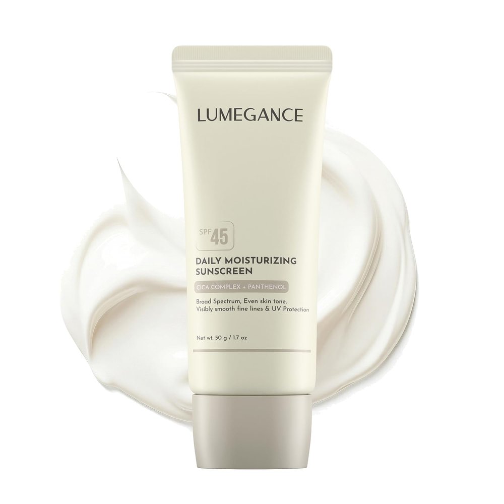 LUMEGANCE SPF 45 Daily Moisturizing Sunscreen Lightweight Korean Face Sunscreen with Cica & Panthenol Broad Spectrum UV Protection, No White Cast Sensitive Skin 1.7 oz