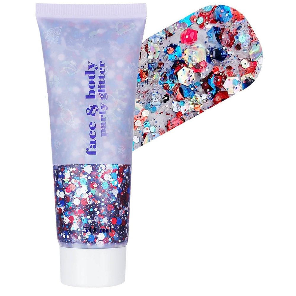 4th of July Patriotic Body Glitter Stick,Red White and Blue Face Glitter,Star Hair Glitter for Kids,4th of July Outfits for Women,Self-Adhesive Body Glitter for President's Day Veterans Day