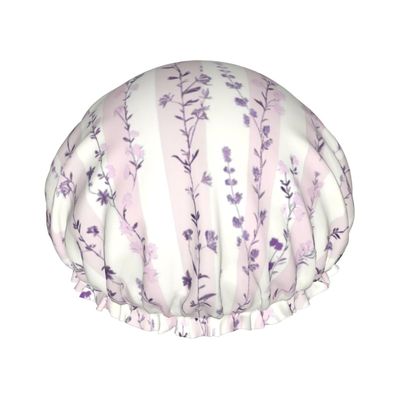 Nuzjahu Cute Pink Bouquet Print Shower Caps for Women Double Layer Waterproof Bath Caps Elastic and Reusable Hair Hat for Shower, Spa, Cooking, Clean & Travel