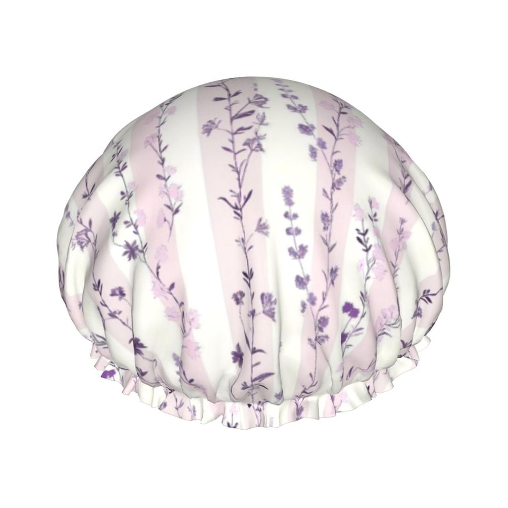 Nuzjahu Cute Pink Bouquet Print Shower Caps for Women Double Layer Waterproof Bath Caps Elastic and Reusable Hair Hat for Shower, Spa, Cooking, Clean & Travel