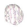 Nuzjahu Cute Pink Bouquet Print Shower Caps for Women Double Layer Waterproof Bath Caps Elastic and Reusable Hair Hat for Shower, Spa, Cooking, Clean & Travel view 2