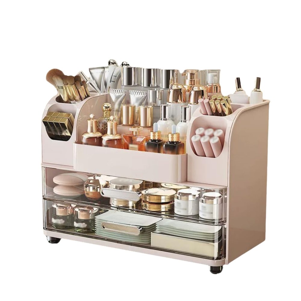 Makeup Organizer Counter,13.7x7.8x9.8in Large Cosmetic Display Case,Pink