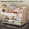 Makeup Organizer Counter,13.7x7.8x9.8in Large Cosmetic Display Case,Pink view 2