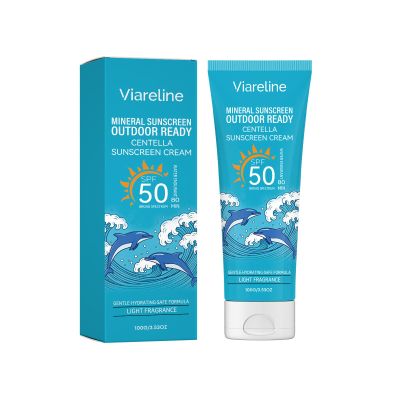 Viareline Mineral Sunscreen Cream SPF 50, Broad Spectrum, Centella Asiatica, Lightweight, Water Resistant 80 Min, 3.53 oz