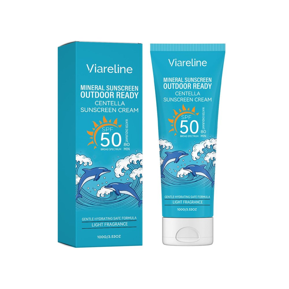 Viareline Mineral Sunscreen Cream SPF 50, Broad Spectrum, Centella Asiatica, Lightweight, Water Resistant 80 Min, 3.53 oz