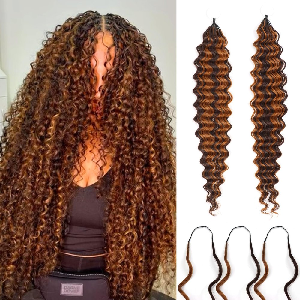 Deep Wave Feather Crochet hair for Black Women 18 Inch Pre-Separated Synthetic Miracle Knots hair 40 Strands Invisible Crochet Curly Braiding Bundles(P4/30)