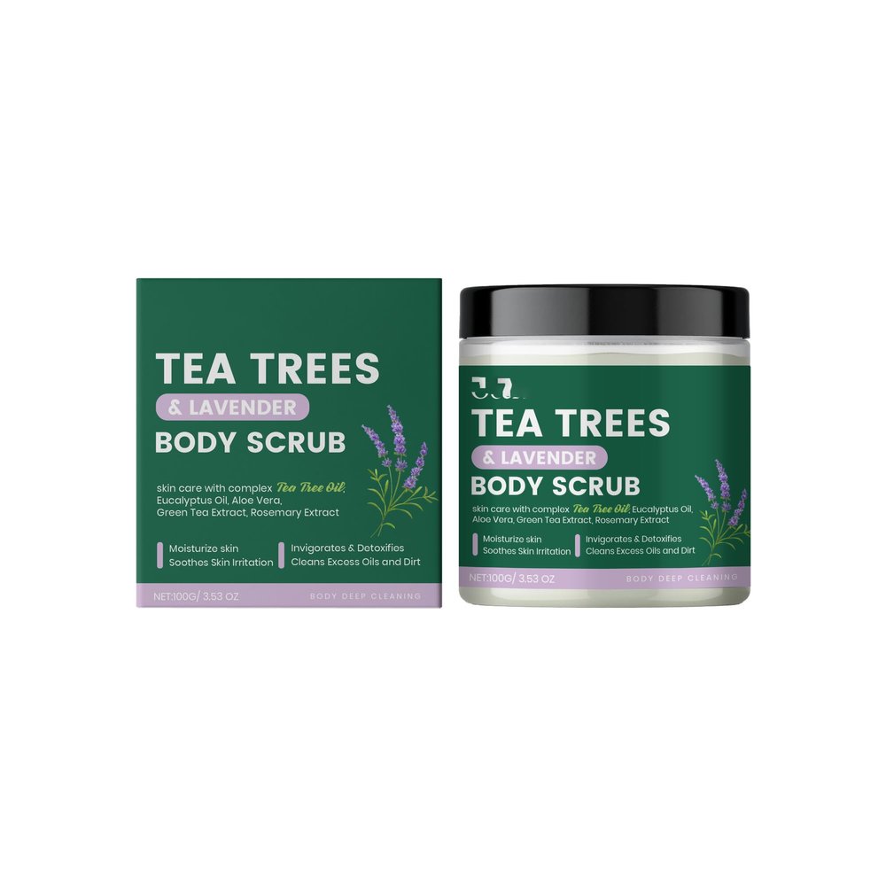 Tea Tree & Lavender Body Scrub, 3.53oz Gentle Exfoliating Scrub with Walnut Shell, Aloe & Green Tea, Deep Cleansing & Soothing Formula for Smooth, Refreshed Skin