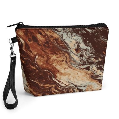 VTCTOASY Marble Mixed Brown Makeup Bags Handheld Portable Travel Toiletry Bags Large Capacity Cosmetic Bag with Zipper Waterproof Leather Makeup Storage Bag for Women Daily Use & Gifts