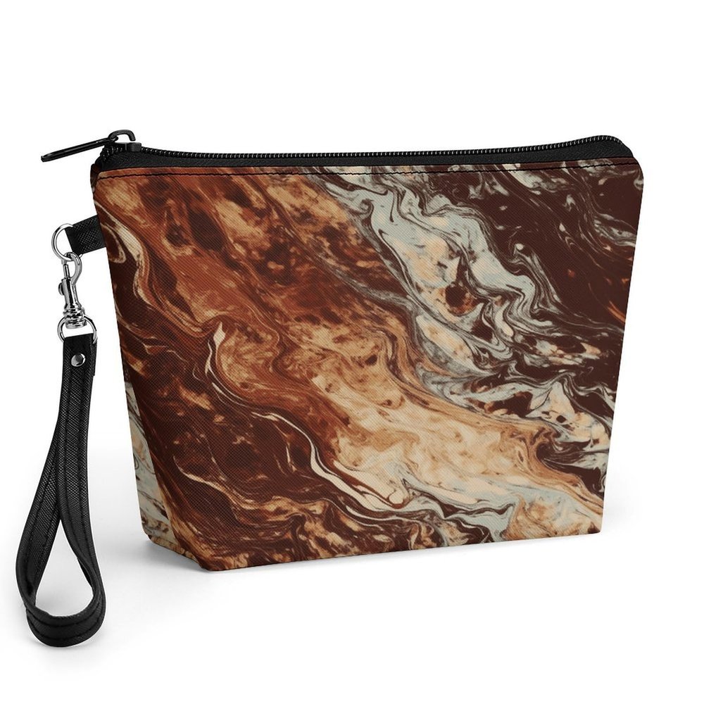 VTCTOASY Marble Mixed Brown Makeup Bags Handheld Portable Travel Toiletry Bags Large Capacity Cosmetic Bag with Zipper Waterproof Leather Makeup Storage Bag for Women Daily Use & Gifts