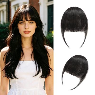 YTBYT Clip In Bangs 100% Human Hair, Extended Fringe with Sideburns, Seamless Natural Hairpiece for Women(Natural Black 1B#)