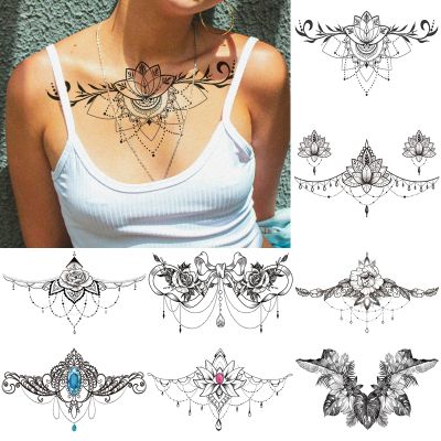 Large Mandala Lotus Flower Temporary Underboob Tattoo for Women 8-Sheet