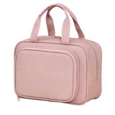 jwfxiaodige Light Luxury Style Travel Makeup Bag Organizer, Large Capacity Cosmetic Bag, 180Open-Flat, 3-sec Touch-up, Multi-Compartment Organization, Portable for Travel(Pink)