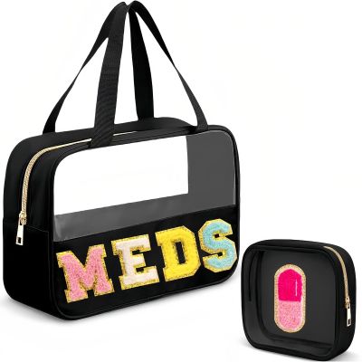 2 PCS Medicine Bag for Traveling Chenille Letter Patch Travel Meds Pouch