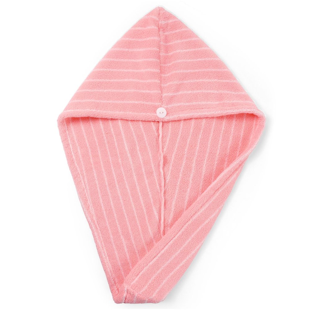 Jacquotha Cotton Hair Towel Wrap for Women (Pink Striped), 1 Pack