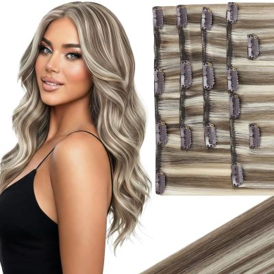 Ve Sunny Real Human Hair Clip in Extensions Brown and White Blonde 18 Inch