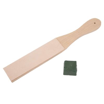 Baxnore Leather Polish Sharpening Strop Dual Sided Wooden Grinding Board with Grind Paste for Razors and Tools Durable and Comfortable Handle