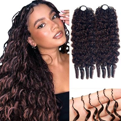 Burmese Curly Crochet Human Hair Chocolate Brown Pre-Separated Invisble Feather Seamless and Knotless Human Crochet Hair 18 Inch 120G 100 Strands for Women Soft Curly Pre Stretched Human Crochet Hair
