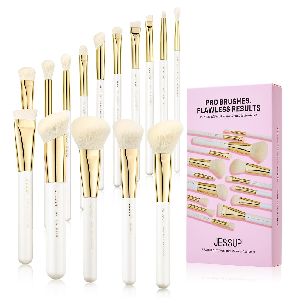 Jessup Makeup Brushes Set 15pcs Face & Eye Brushes for Everyday Makeup T518