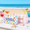 Personalized Embroidered Makeup Storage Bag, Custom Waterproof Striped Cosmetic Pouch with Tassel, Large Capacity PVC Toiletry Bag for Beach Pool Travel, Unique Gift for Women Bridesmaid Birthday view 4