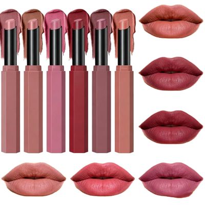 WOIFCX 12 Color Matte Lipstick Set, Long Lasting Waterproof Lip Gloss, Smudge-Proof Makeup for Women(A(01-06))