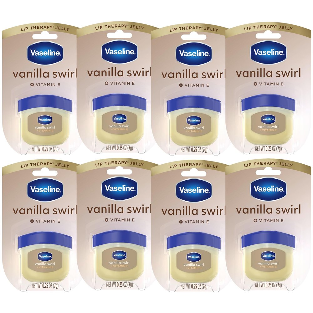 Vaseline Lip Therapy Mini, Vanilla Swirl 8-Pack Warm & Cozy Scented Lip Care for Healing Dry, Chapped Lips, 0.25 Oz Ea