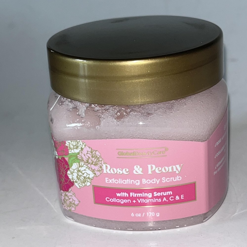 Global Beauty Care Rose & Peony Exfoliating Body Scrub with Firming Serum, Collagen + Vitamins A, C & E, 6 oz