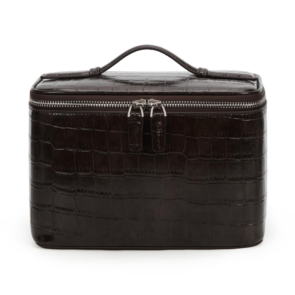 HiTotes Travel Makeup Bag Vanity Case for Women Crocodile Cosmetic Bag Makeup Case Leather Travel Toiletry Bag Organizer