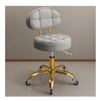 Adjustable Hydraulic Rolling Stool with Backrest, 360 Swivel Salon Chair for Beauty Spa Tattoo, Ergonomic PU Leather Seat, Height Adjustable Work Stool for Counter Office, Light Grey