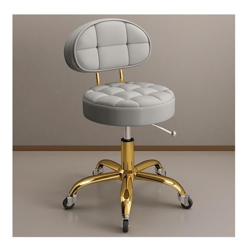 Adjustable Hydraulic Rolling Stool with Backrest, 360 Swivel Salon Chair for Beauty Spa Tattoo, Ergonomic PU Leather Seat, Height Adjustable Work Stool for Counter Office, Light Grey