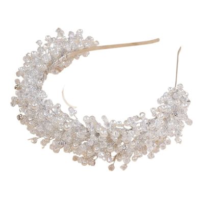 WEIJFRFJ Wedding Headband Pearl Crystal Bridal Crown Headpieces Handmade Party Wedding Hair Accessories Vintage Rhinestone Women Headband Tiaras(Color 2)