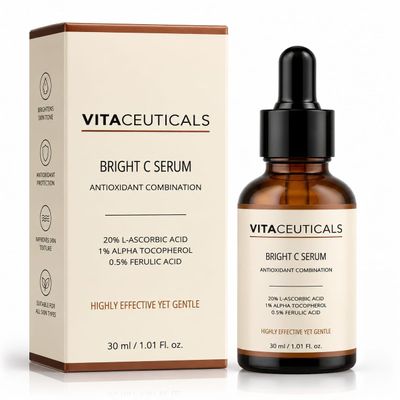 VITACEUTICALS Bright C Serum with 20% Vitamin C, 1% Vitamin E & 0.5% Ferulic Acid, Antioxidant Face Serum for Brightening, Firming & Fine Line Care, Fast Absorbing Formula for All Skin Types, 30ml