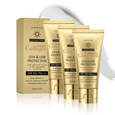 Collagen Sunscreen SPF 50 for Face, Lightweight Hydrating Facial Sunscreen, Broad Spectrum UVA UVB Protection, Daily Moisturizing Sunblock for Beach Outdoor Activities & All Skin Types (3pc)