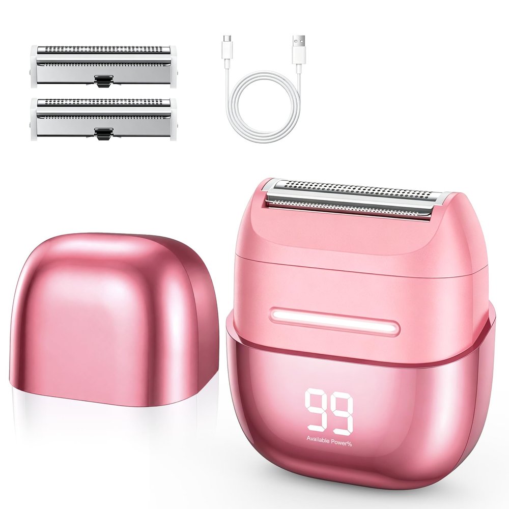 UpperX Electric Razors for Women, Waterproof Women Shaver for Body Trimmer with LED Display, USB-C Rechargeable Pubic Hair Bikini Trimmer for Women Private Area, Face Underarms Legs, 2 Extra Heads