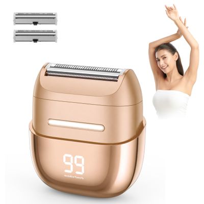 UpperX Electric Razors for Women, Waterproof Women Shaver for Body Trimmer with LED Display, USB-C Rechargeable Pubic Hair Bikini Trimmer for Women Private Area, Face Underarms Legs, 2 Extra Heads