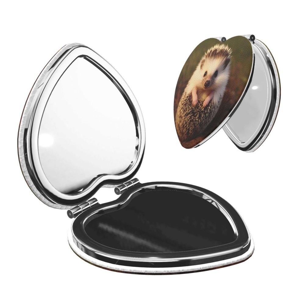 Baby Hedgehog Compact Mirrors for Women, Mini Folding Pocket Makeup Mirror with 2 X 1x Magnification Portable Travel Purse Mirror Gift for Birthday Mother's Day Party