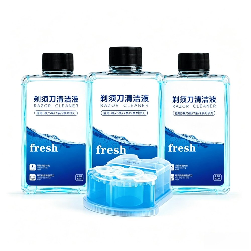 Compatible with Braun 3/5/7/9, CCR2/CCR4 Shaving Razor Cleaning Fluid Refill Set, 300mlX3/170mlX1, Residue Removal, Lubricates and Maintains Blades