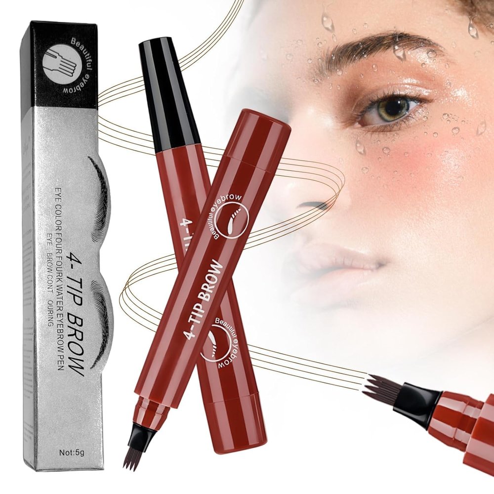 2026 Upgrad Microblading Eyebrow Pencil 4Tip Waterproof Contouring Pen for Natural Brows, Precise Brow Maker for Beginners (Red Brown)