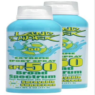 Land Shark Broad Spectrum Continuous Spray Extreme Sport Sunscreen, Light Coconut, SPF 50, Water Resistant, 6oz, 2-Pack