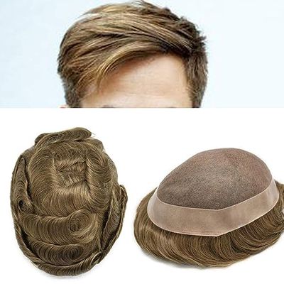 SINGA HAIR Toupee for Men Real Human Hair Replacement System Durable Fine Mono Hair Systems for Men Mono Poly Coated Mens Toupee Hairpiece Unit #2010 Light Ash Blonde+10% Grey 6X8 120% Density