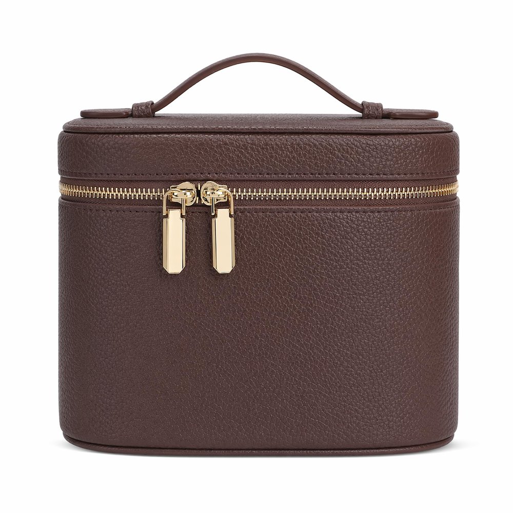 idoltimes Cosmetic Case, Leather Makeup Bag, Portable Handheld Makeup Case, Detachable Compartments