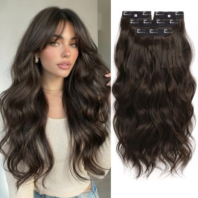 XIXISNOW 24 Inch Clip in Hair ExtensionsWavy Synthetic Hairpieces for Women