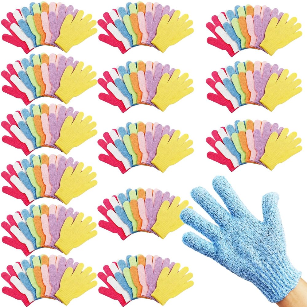112 Pcs Exfoliating Gloves, Shower Gloves Bulk, Multicolor Polyester Bath Mitts, Dead Skin Remover, Deep Cleansing Body Scrubber, Bathing Accessories